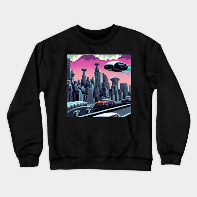 Cyberpunk city Crewneck Sweatshirt by retroprints